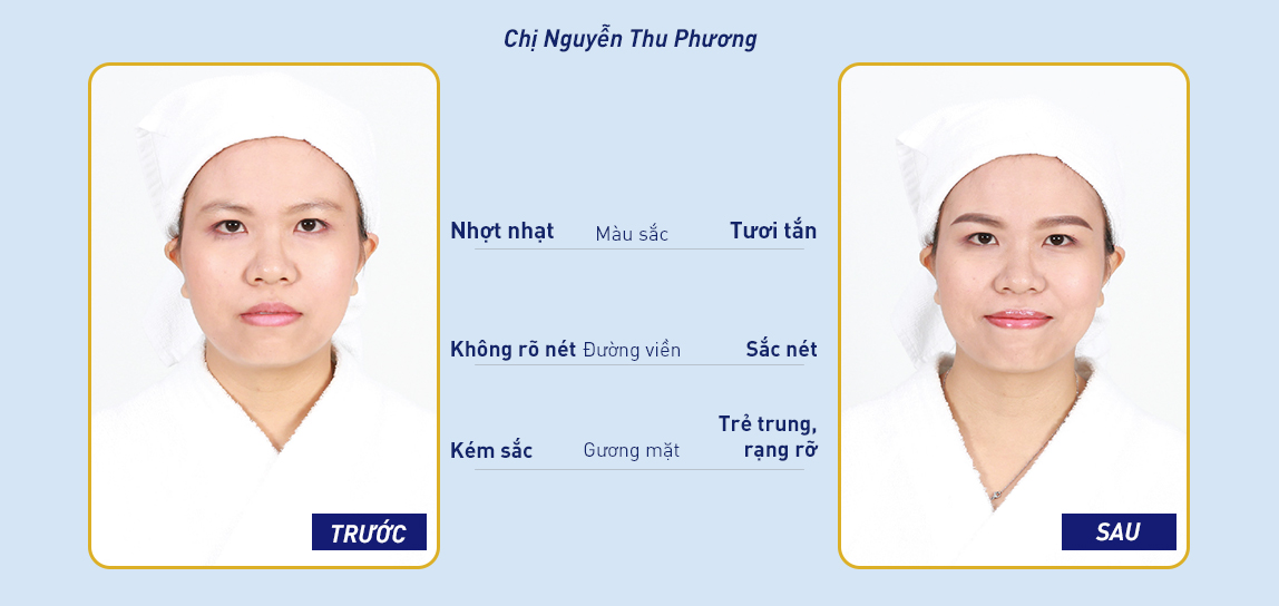 Gương mặt chị Phương hài hòa và nổi bật hơn sau khi phun môi và chân mày tại TMV Ngọc Dung