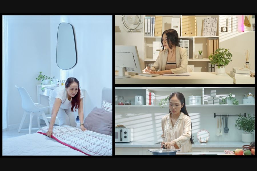 Hình ảnh chị em bận rộn, áp lực mỗi dịp Tết đến xuân về. Nguồn: Hình ảnh từ TVC Tết "Có Ngọc Dung - Tết Ung Dung"