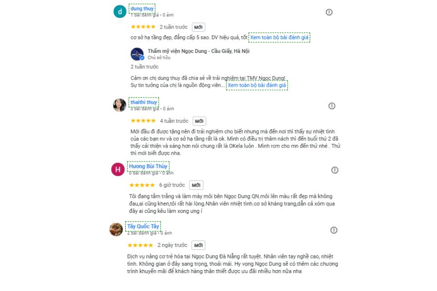 Đánh giá của khách hàng về cơ sở vật chất