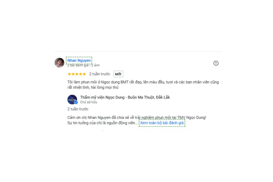 Đánh giá của khách hàng làm phun môi ở chi nhánh Buông Ma Thuộc