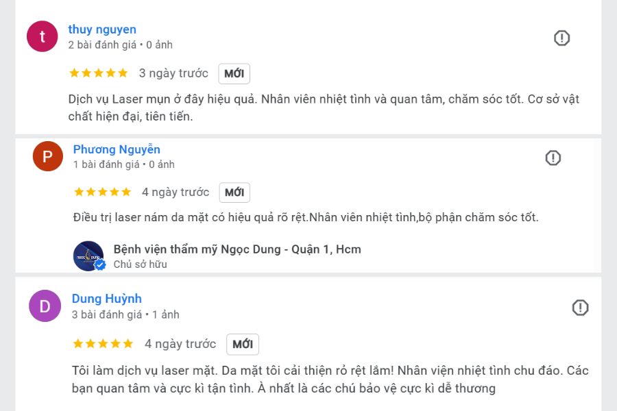 Các dịch vụ bằng laser tại TMV Ngọc Dung cũng được khách hàng đánh giá cao