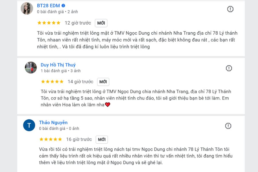 Khách hàng đánh giá cao dịch vụ triệt lông tại TMV Ngọc Dung