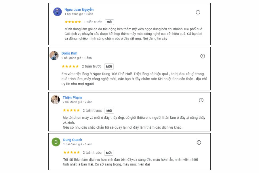 Hầu hết các khách hàng đều hài lòng với chất lượng dịch vụ của Thẩm mỹ viện Ngọc Dung