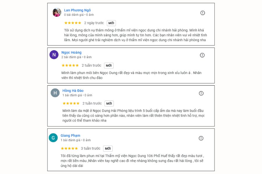 Đánh giá của khách hàng về đội ngũ nhân viên Thẩm mỹ viện  Ngọc Dung 