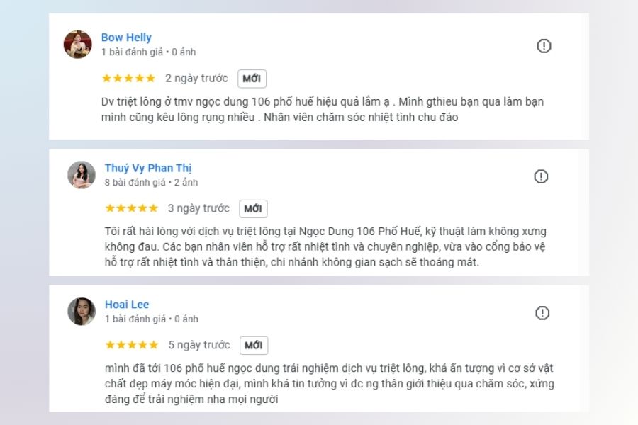 Khách hàng cũng đánh giá cao liệu trình triệt lông tại Ngọc Dung